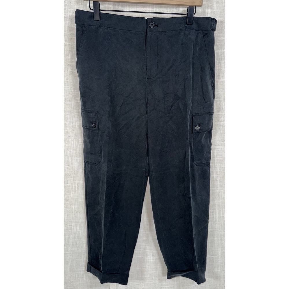 NWT Banana Republic TENCEL Cargo Trouser Pants Women's Sz 8 Black Cuff $89.50
